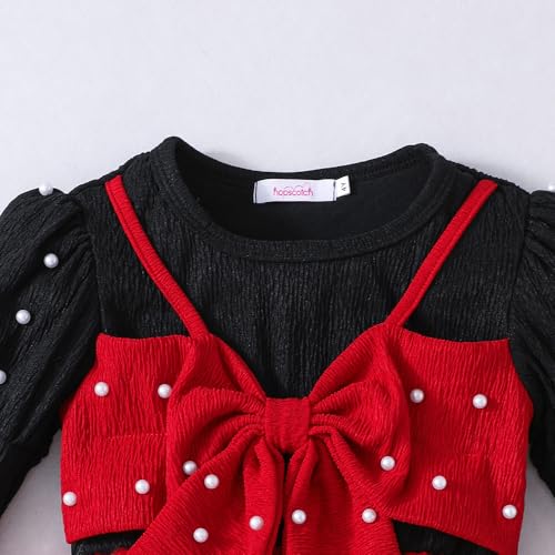 Hopscotch Girls Red Full Sleeves Oversized Bow Applique Dress for Age (3-4 Years)