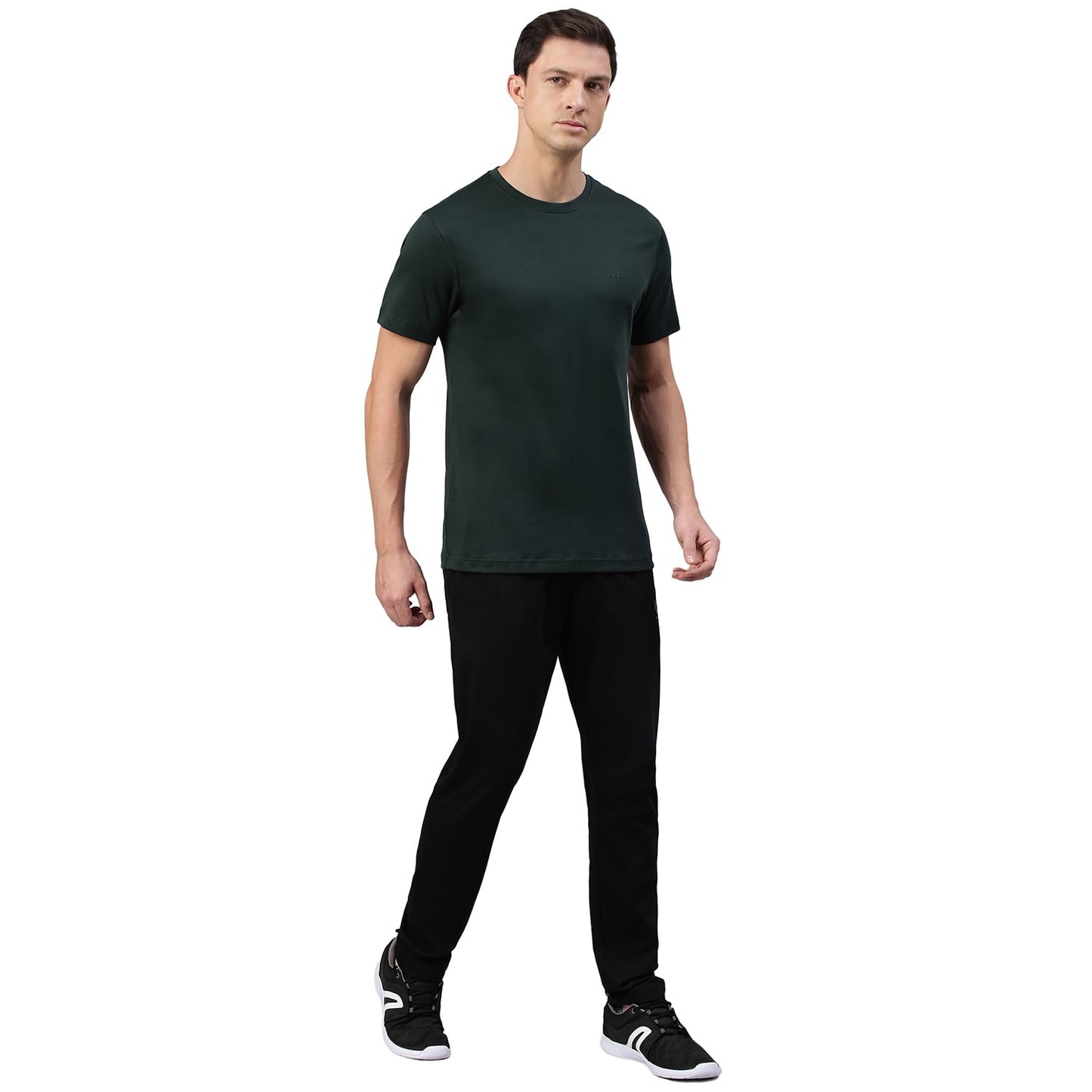 Van Heusen Men Athleisure Crew Neck T-Shirt - 100% Supima Cotton Interlock - Short Sleeves, Embroidered Logo_60039_Green Gable_M