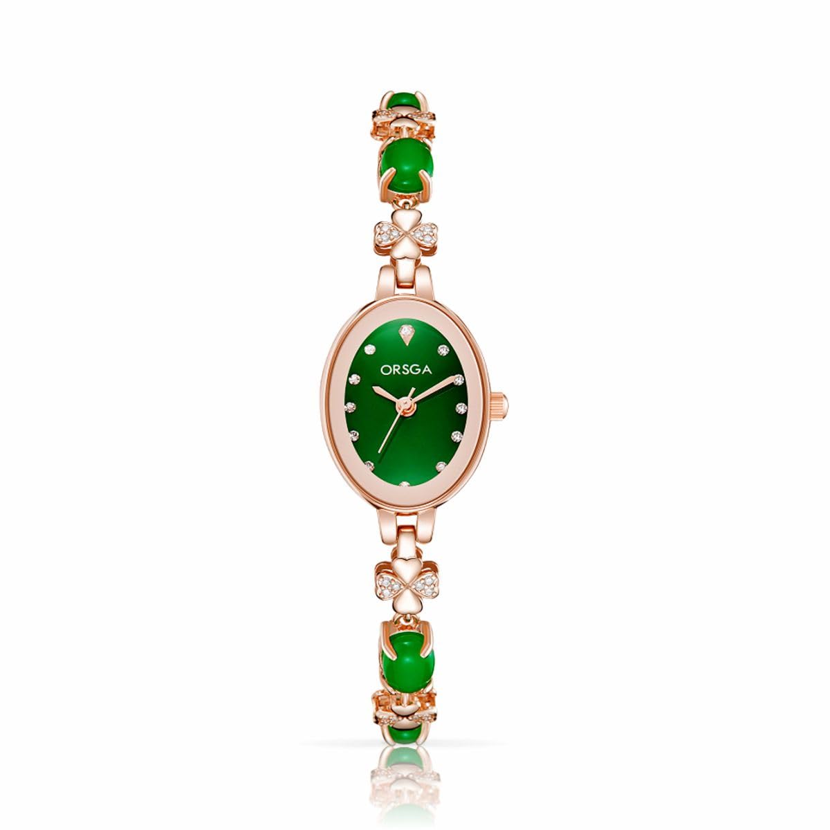 ORSGA Stainless Steel Women Watches Jadeire Watch For Women Analog Wrist Rose Gold Green Dial Bracelet Ladies Watch Women&Girls