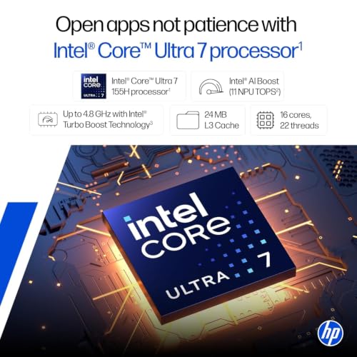 HP 14 Laptop, Intel Core Ultra 7 155H (16GB DDR5, 512GB SSD) FHD, Anti-Glare, Micro-Edge, 14''/35.6cm, Win11, M365 Basic(1yr)* Office24, Silver, 1.4kg, EP1151TU, Backlit, HD Camera w/Shutter