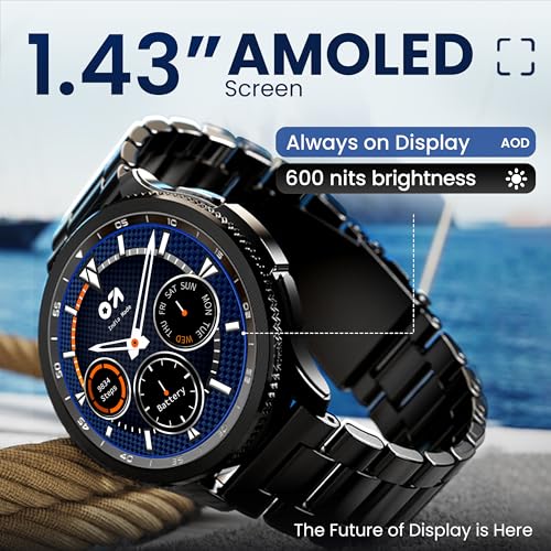 GOBOULT Newly Launched Pyro Smartwatch 1.43'' AMOLED Screen, BT Calling 5.3, 600 Nits Brightness, IP68, 150+ Watchfaces, 120+ Sports Modes, AI Voice Assistant, SpO2 Monitoring (Charcoal Black)