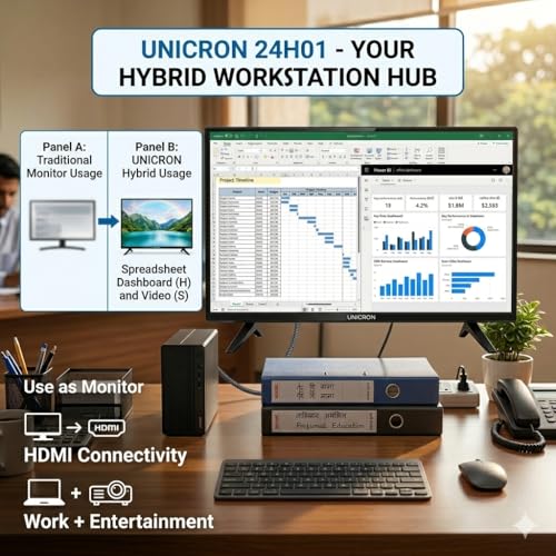 UNICRON 24 Inch Non Smart LED TV with 30W Sound Output, Slim Design Clear HD Display with HDMI & USB Ports, Ideal for Security, Office, Gaming & CCTV Monitoring