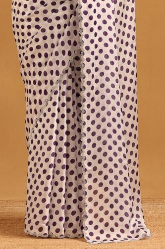 Soch Womens Purple Satin Polka Dots Stone Embellished Saree