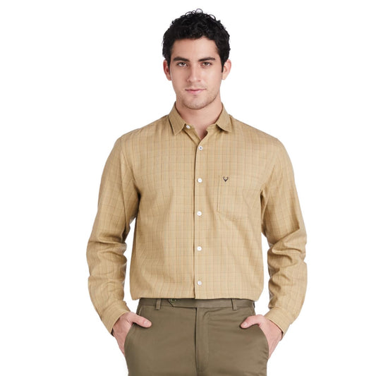 Allen Solly Men's Cotton Checkered Slim Fit Shirt (ASSFQSPBO40611_Khaki, 42)