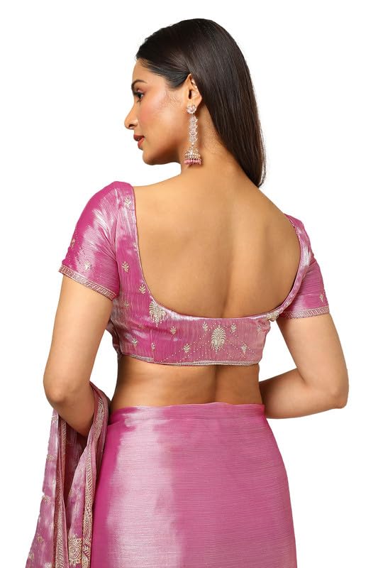 Soch Womens Onion Pink Organza Embroidered Saree With Stone Work