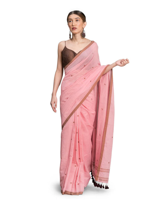 Suta Women's Woven Pure Cotton Saree Without Blouse | Pink Saree | Cotton Saree | Mul Cotton Saree