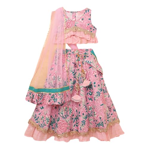 Hopscotch Girls Cotton Ethnic Sets In Pink Color For Ages 13-14 Years (0PT-4518713)
