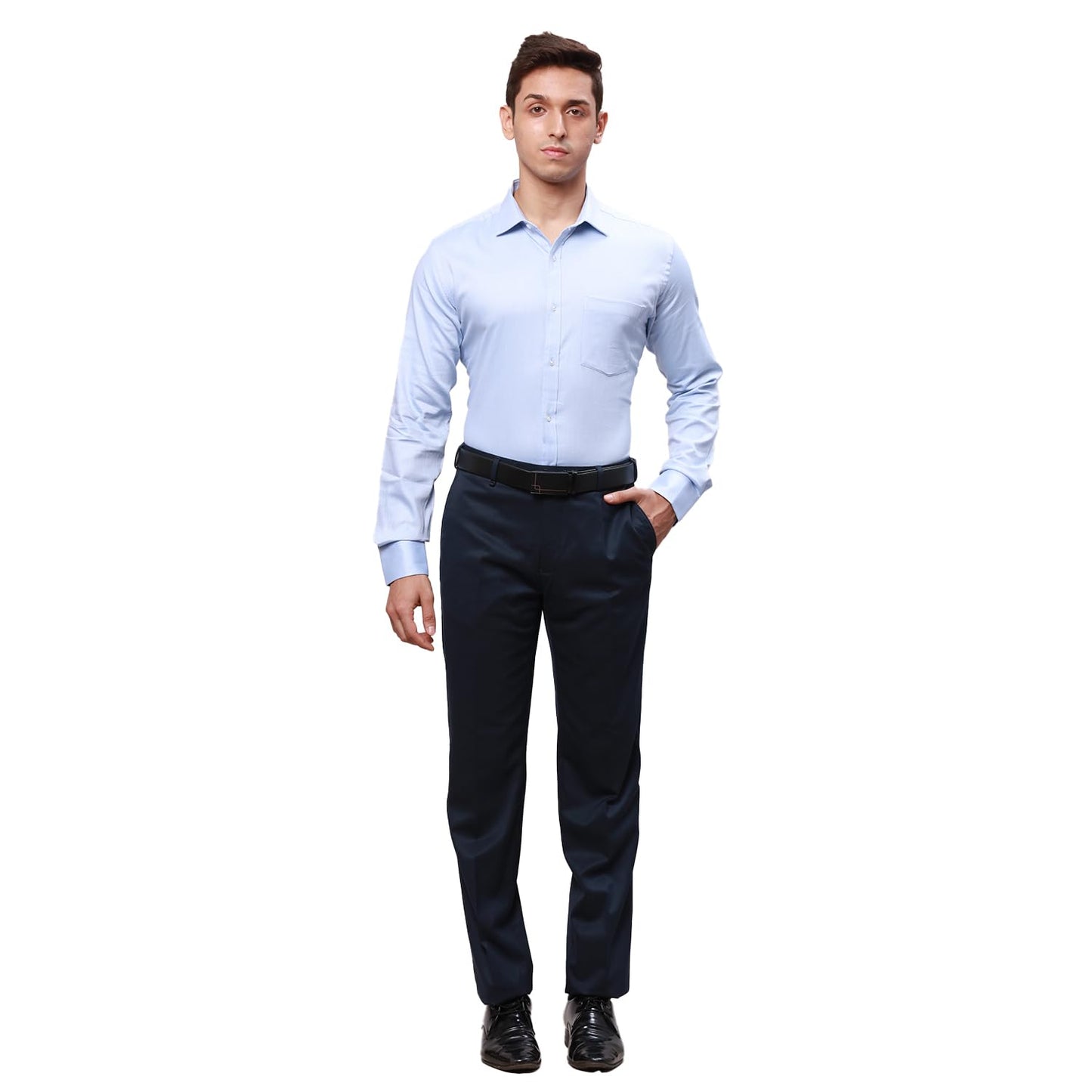 Park Avenue Men Slim Fit Structure Pattern Pure Cotton Semi Cutaway Collar | Full Sleeve Formal Shirt | Medium Blue