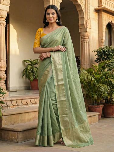 AKHILAM Women's Light Green Viscose Leheriya Printed Saree With Unstitched Blouse Piece (PINK5006_AI)