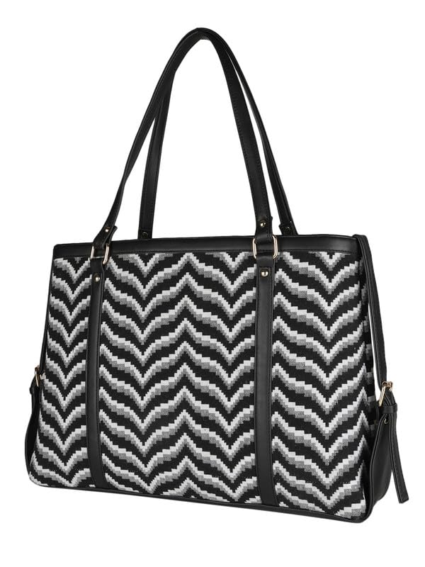 MINI WESST Women's Beautiful Black Graphic Fabric Tote Bag For Occasion, Office and College