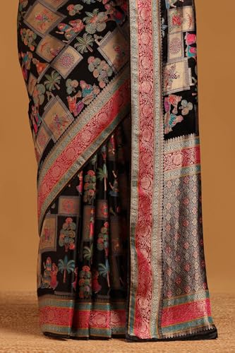 Soch Womens Black Satin Ethnic Motifs Saree With Zari Work