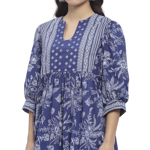 BIBA Women's Indigo Cotton Gathered Printed Co-ord Set_42
