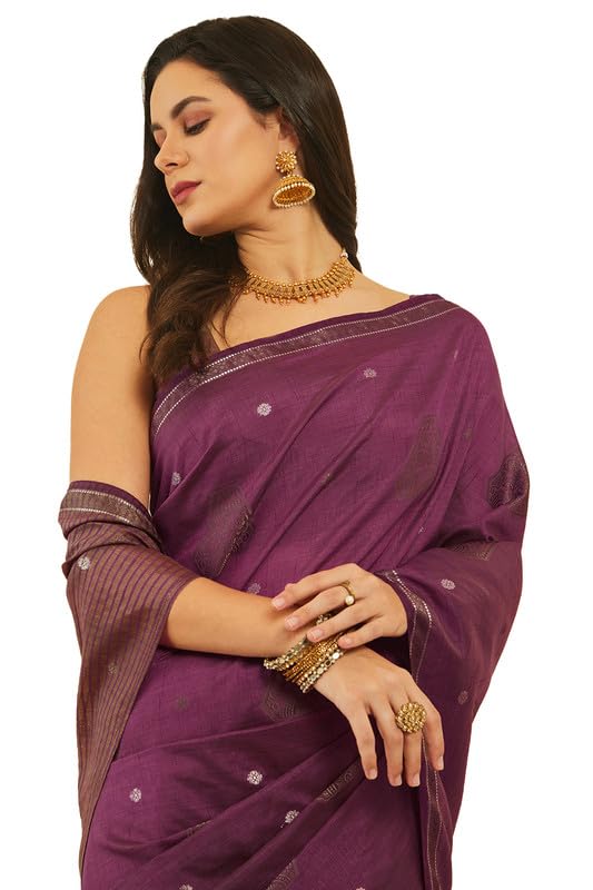 Soch Womens Wine Ethnic Motifs Woven Design Art Silk Saree