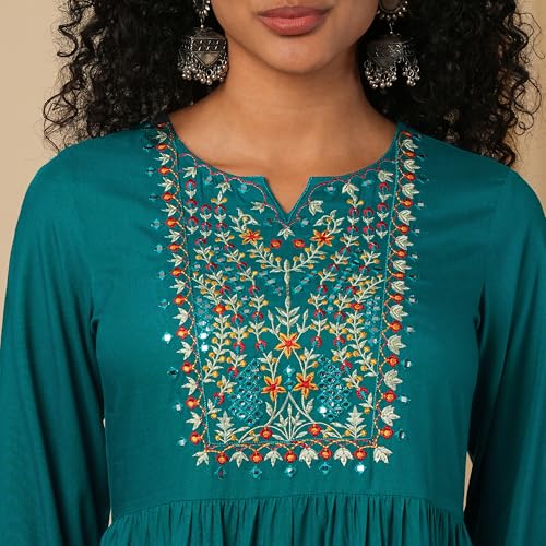 Globus Women Ethnic Dress (GS569745_Green_L)