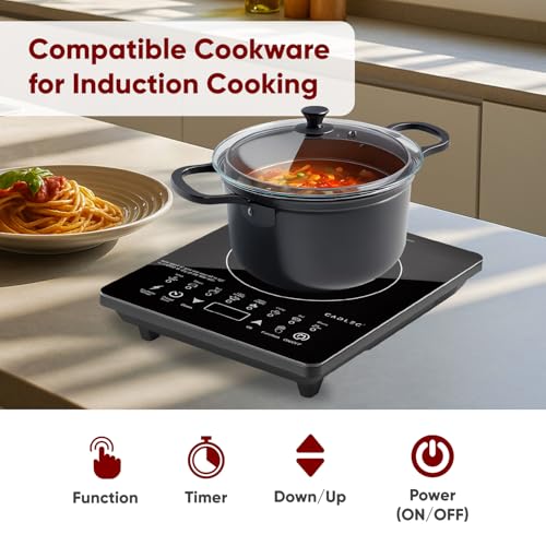 Cadlec CookXpert_5 2000W Induction Cooktop | Feather Touch Control | 8 Preset Menus | Auto Cut-Off | High Power Induction Stove | BIS Approved | Black | 2-Year Warranty