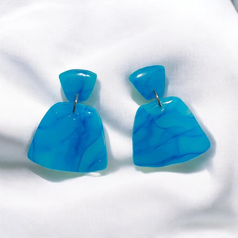 Accessher Stunning Fresh Blue Marble Textured Statement Dangle Earrings/Geometrical Handmade Polymer clay earrings for women