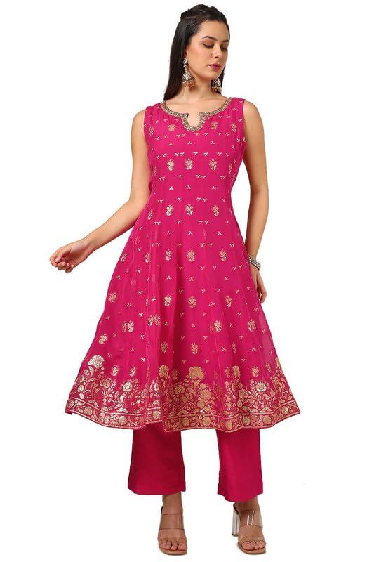 Soch Womens Fuchsia Organza Zari Woven Suit Set With Gotta Patti