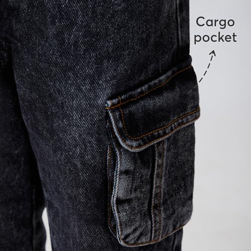 Hopscotch Girls Cotton Cargo Denim Jeans in Black Color for Age (2-3 Years)