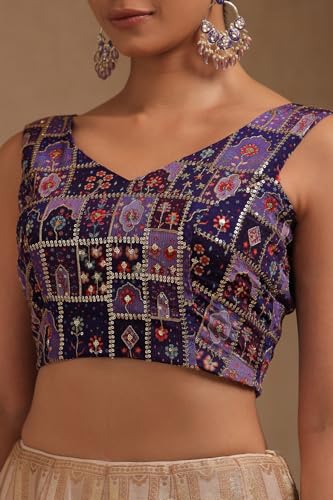 Soch Womens Purple Georgette Floral Print Padded Blouse with Zari