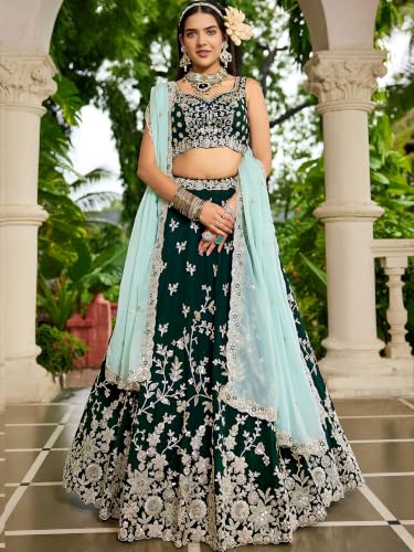 Zeel Clothing Women's Zari Sequins Embroidered Work Rangoli Silk Lehenga Choli With Dupatta (5139-Green-Women-Lehenga-Choli; Free size)