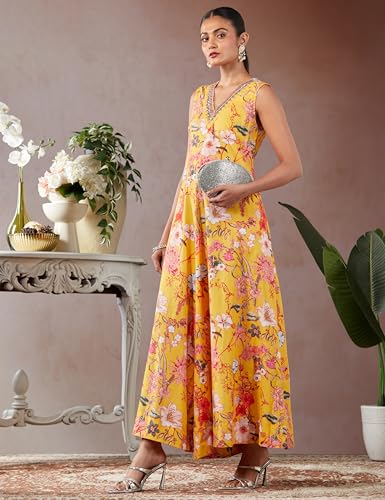 BIBA Women Yellow Cotton Straight Printed Jumpsuit_40