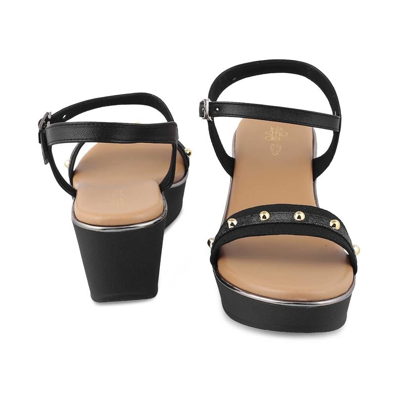 tresmode 239-CONQ BLACK WOMEN DRESS WEDGE SANDALS EU/40 UK/7