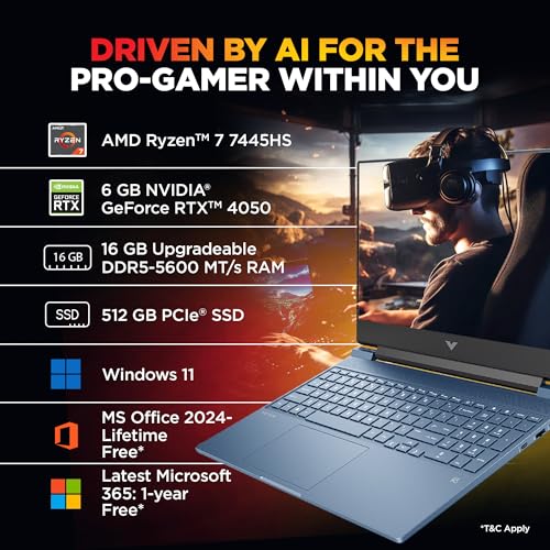 HP Smartchoice Victus, AMD Ryzen 7 7445HS, 6GB RTX 4050, 16GB DDR5(Upgradeable) 512GB SSD, 144Hz, IPS, 300 nits, 15.6''/39.6cm, Win11, Office24, Blue, 2.29kg, fb3130AX/3118AX, Gaming Laptop