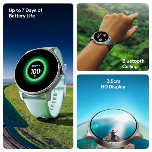 boAt Lunar Discovery – 2026 Edition w/ 1.39" (3.5 cm) HD Display, Bluetooth Calling, Emergency SOS, HR, SpO2 & Sleep Tracking Smart Watch for Men & Women (Mint Green)