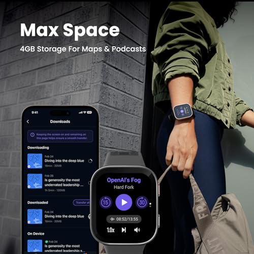 Amazfit Bip Max 50mm Smartwatch, 2.07" AMOLED Display, 20 Days of Battery, GPS, 4GB Storage, Offline Maps, Fitness Tracker, Hybrid Training, 150+ Sports, HYROX Mode, 5 ATM for Android & iPhone, Blue