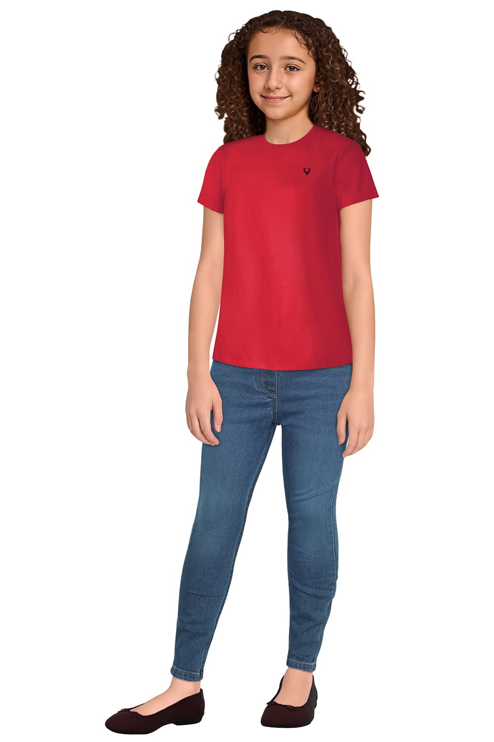 Allen Solly Junior Girl's Plain Regular T-Shirt (AGKCERGF857559_Red 14 | 13-14 Years)