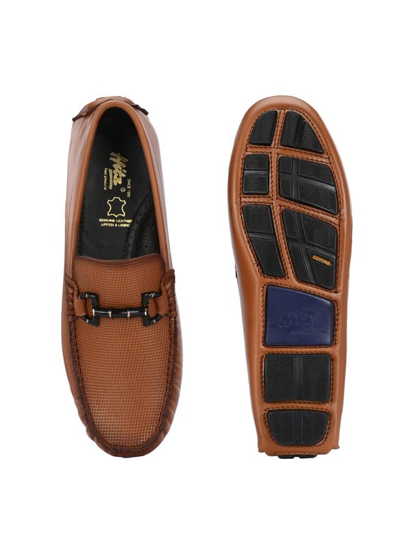 HITZ Men's Tan Leather Casual Slip-On Loafers - UK 11