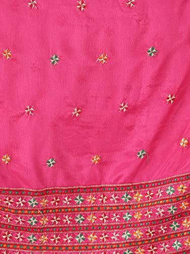 Zamour Women's Embroidered Chiffon Dupatta (304_Pink_Free Size).