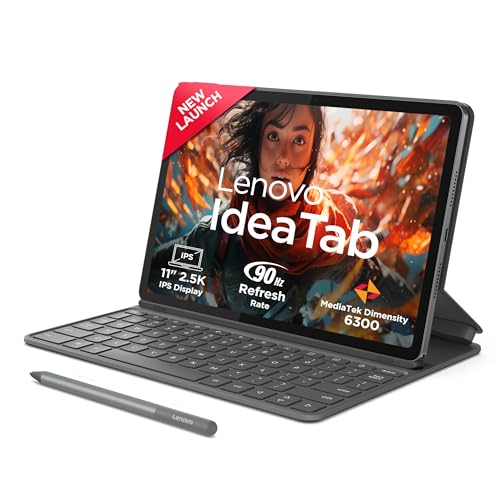 Lenovo Idea Tab with Folio Keyboard + Tab Pen | Wi-Fi + 5G |11" Display, 2.5K Resolution, 90Hz Refresh|8GB RAM, 256GB ROM| MediaTek Dimensity 6300| 7040mAh|4 Speakers| USB-C| Luna Grey