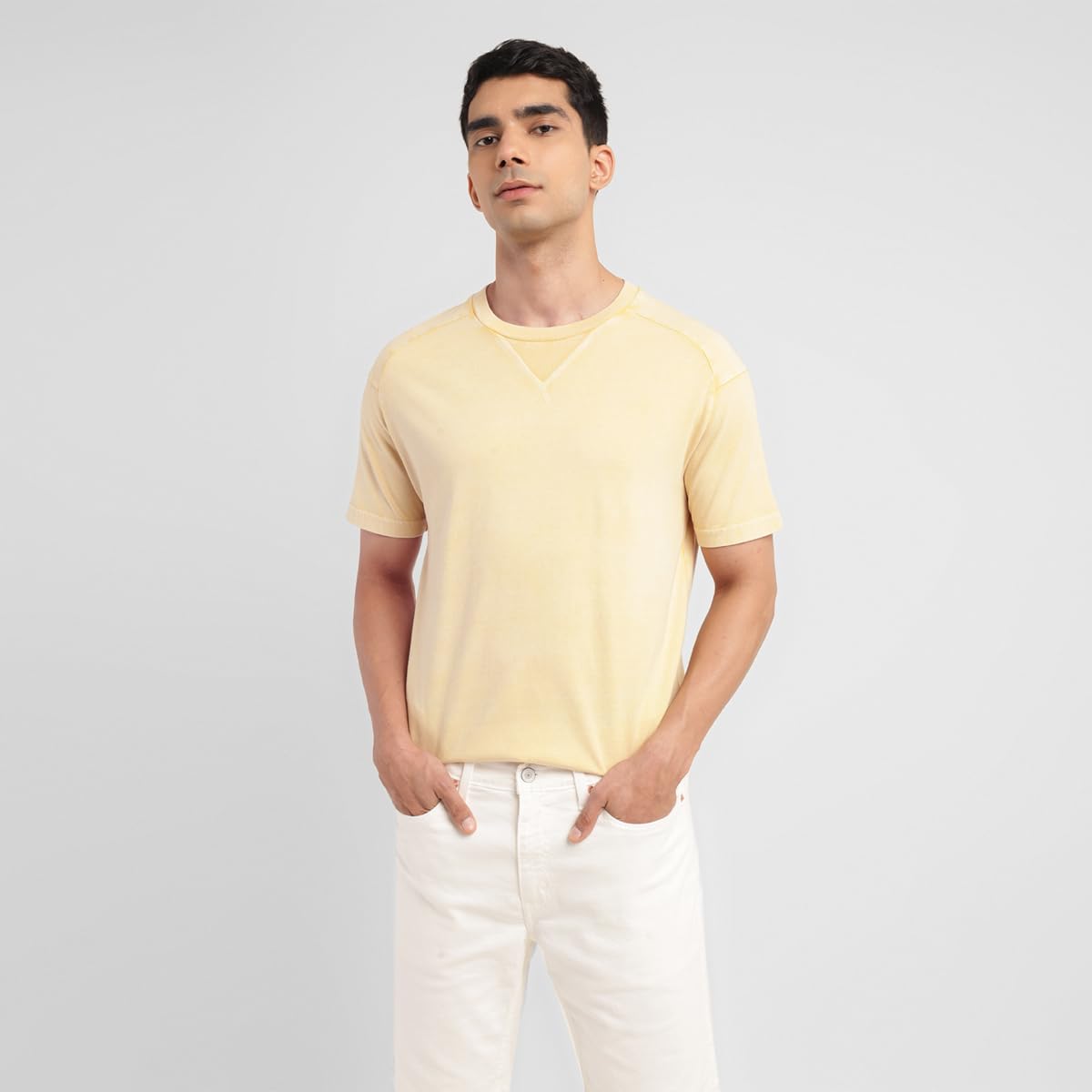 Men's Solid Crew Neck T-Shirt Yellow