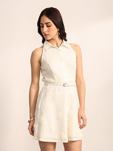 Kazo Ball Blanc Mini Dress with Belt (Cream L)