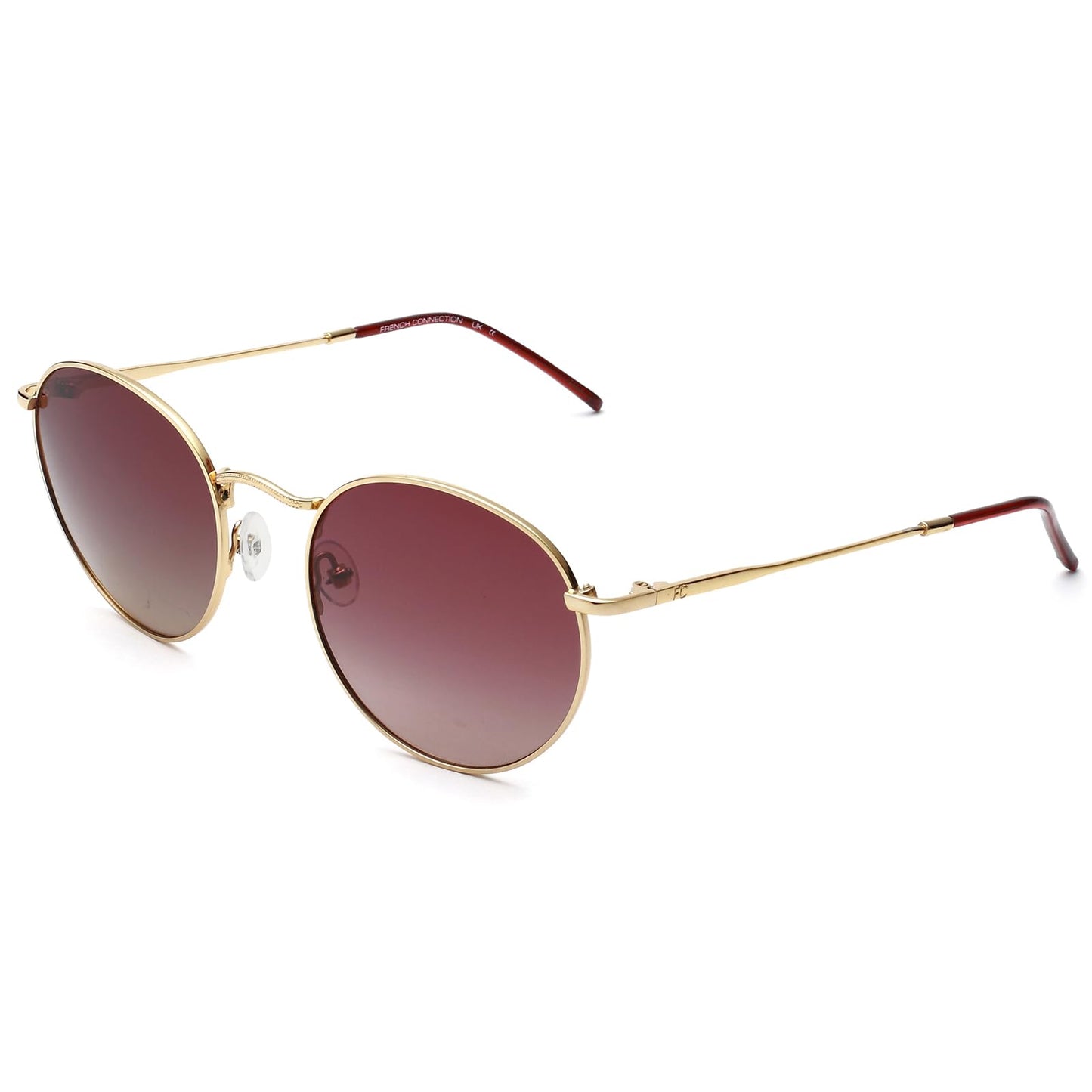 French Connection|Gold Full Frame Oval Sunglasses|Polarized | 100% UV Protection (UV 400) Brown Gradient Faded Lens|Men's & Women's|Small|FC 7641PL C1 51 S