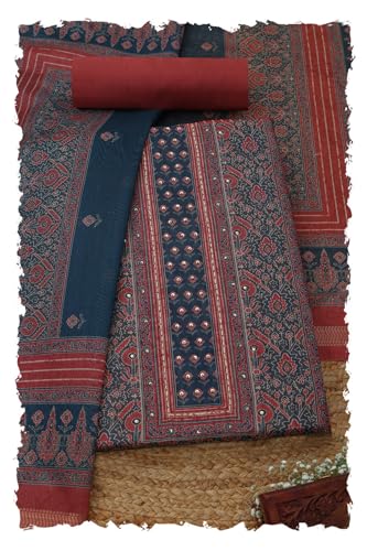 Soch Womens Rust Chanderi Ethnic Motifs Unstitched Dress Material With Sequins