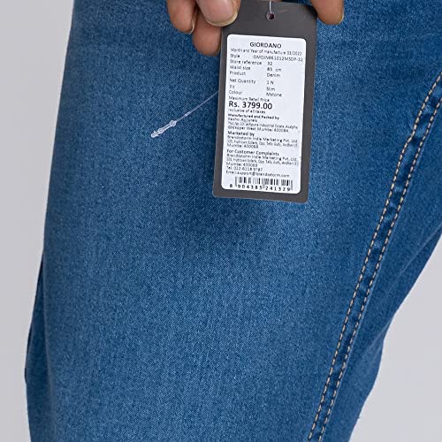 Giordano Men's Slim Fit Stretchable Jeans Blue
