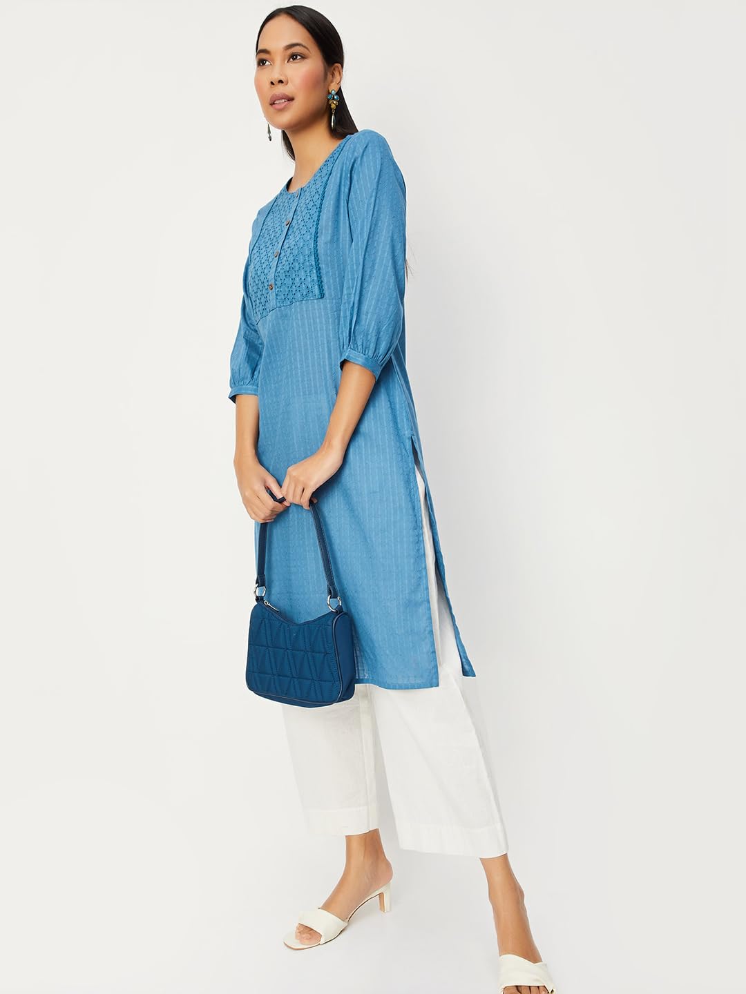 Max Women's Cotton Blend Straight Kurta Shirt (FKKP41108INDIGO_Indigo, Straight Fit, XL