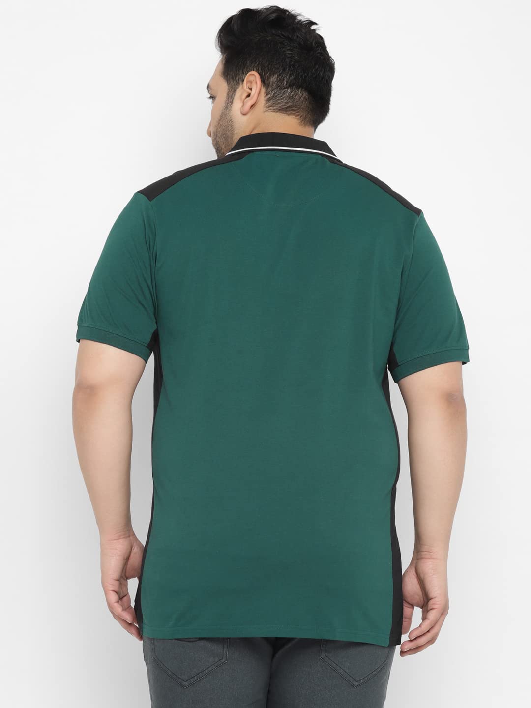 Urbano Plus Men's Green, Black Colour-Block Regular Fit Half Sleeve Cotton Polo T-Shirt (pluspolocbp-030-grnbla-4xl)