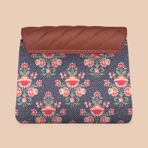 ZOUK Mughal Garden Printed Vegan Leather Black Flap Closure Beyond Basic Sling Bag For Women's Girls
