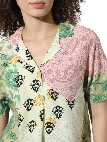 ONLY Women Printed Viscose Crop Length Green Shirt