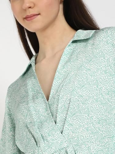 Viscose Spread Collar A-Line Dress Green