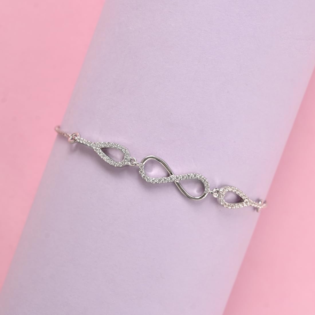 Clara 925 Pure Silver Stone Infinity Hand Bracelet | Adjustable, Anti Tarnish, Swiss Zirconia | Gift for Women and Girls