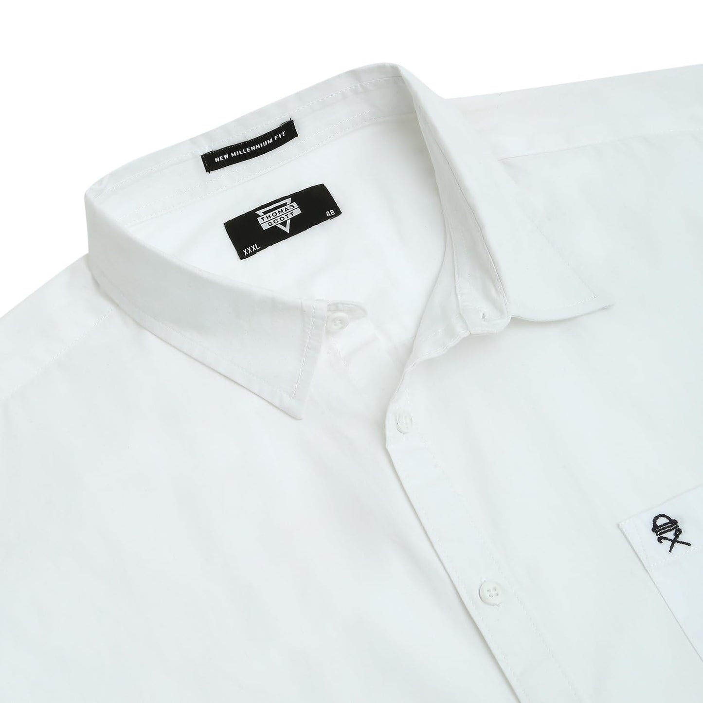Thomas Scott Mens | Full Sleeve | Solid Plain Color | Regular Fit | Plus Size | 100% Cotton | Mandarin Collar | Casual | Shirt (White_3XL)