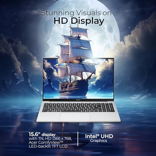 acer Aspire 3, Intel Core Celeron N4500, 12GB LPDDR4X RAM, 256GB SSD, HD, 15.6"/39.62cm, Windows 11 Home, Pure Silver, 1.5KG, A325-45, Thin and Light Laptop