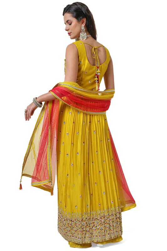 Soch Womens Yellow Sequin Embellished Georgette Blend Ethnic Gown