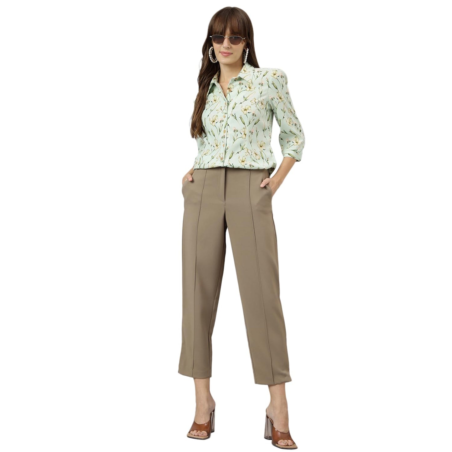 Latin Quarters Women Green Spread Collar Three-Quarter Sleeves Printed Shirt for Casual Wear_XL