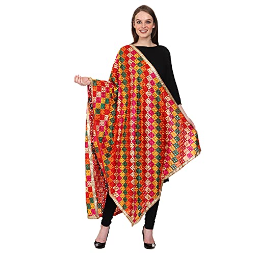 SWI WITH LABEL Women's Embroidered Phulkari Chiffon Dupatta