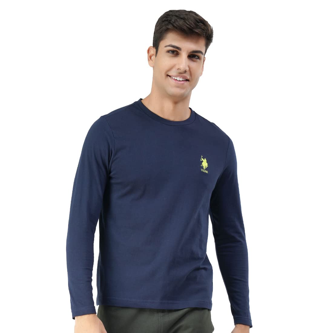 U.S. POLO ASSN. Men Pure Cotton Long Sleeve Solid I693 Crew Neck, Regular, Sweat Shirt T-Shirt - Pack of 1 (Navy L)